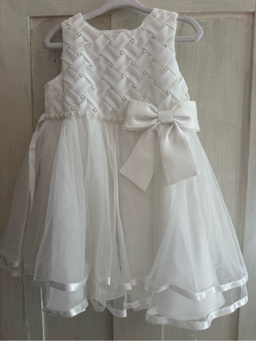 Rare Editions White Tulle Bow Formal Dress for Girls